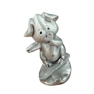 1980 HUDSON Pewter Pig Skier Figurine USA Heavy‎ Figure Hasper Metal Miniature